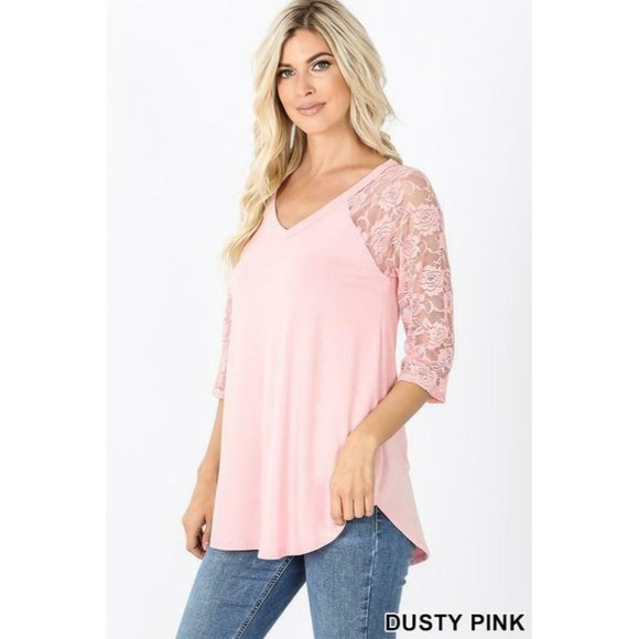 Zenana fuchsia Lace Sleeve Dolphin Hem Top - Picture 5 of 13